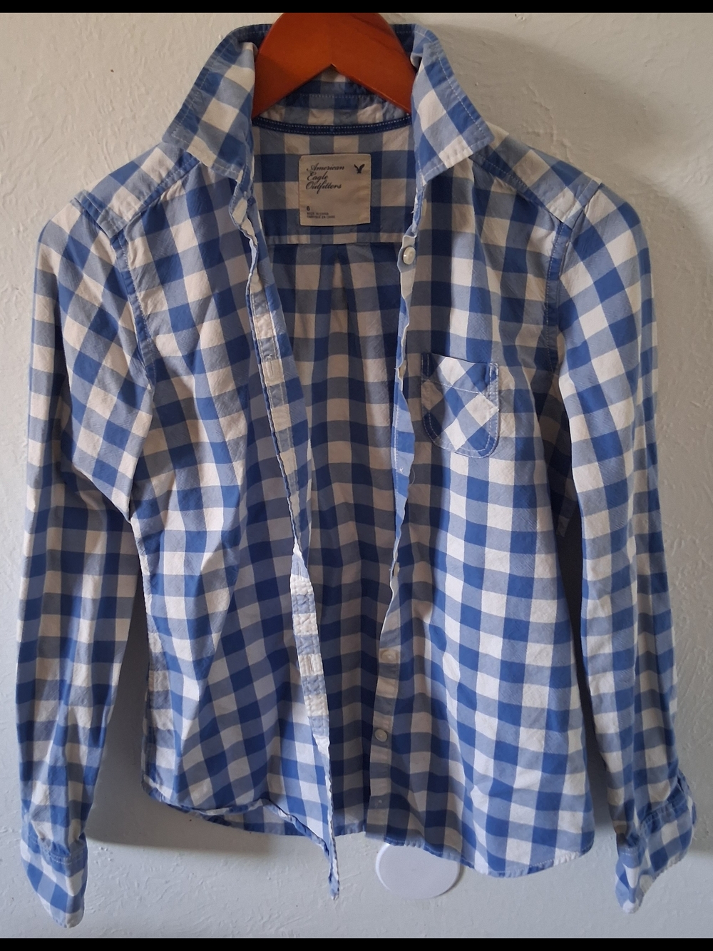 American Eagle Outfitters Blue & White Gingham Button-Down Shirt